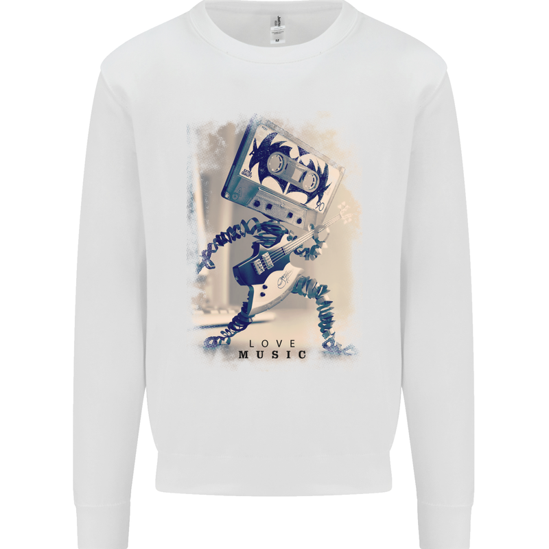 Love Music Rock n Roll Guitar Mens Sweatshirt Jumper White