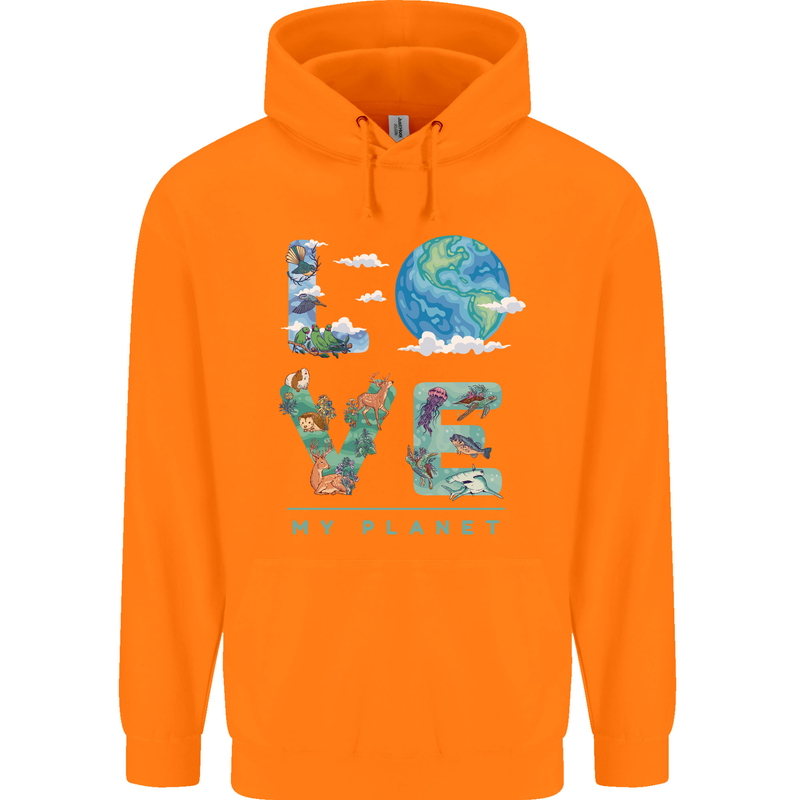 Love My Planet Climate Change Environment Childrens Kids Hoodie Orange