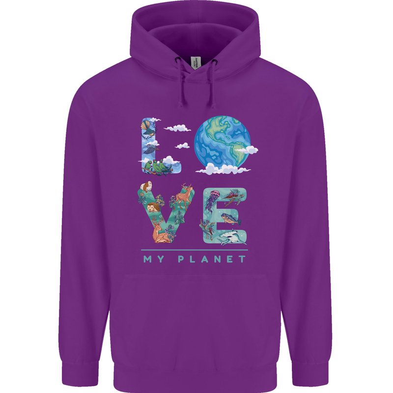 Love My Planet Climate Change Environment Childrens Kids Hoodie Purple
