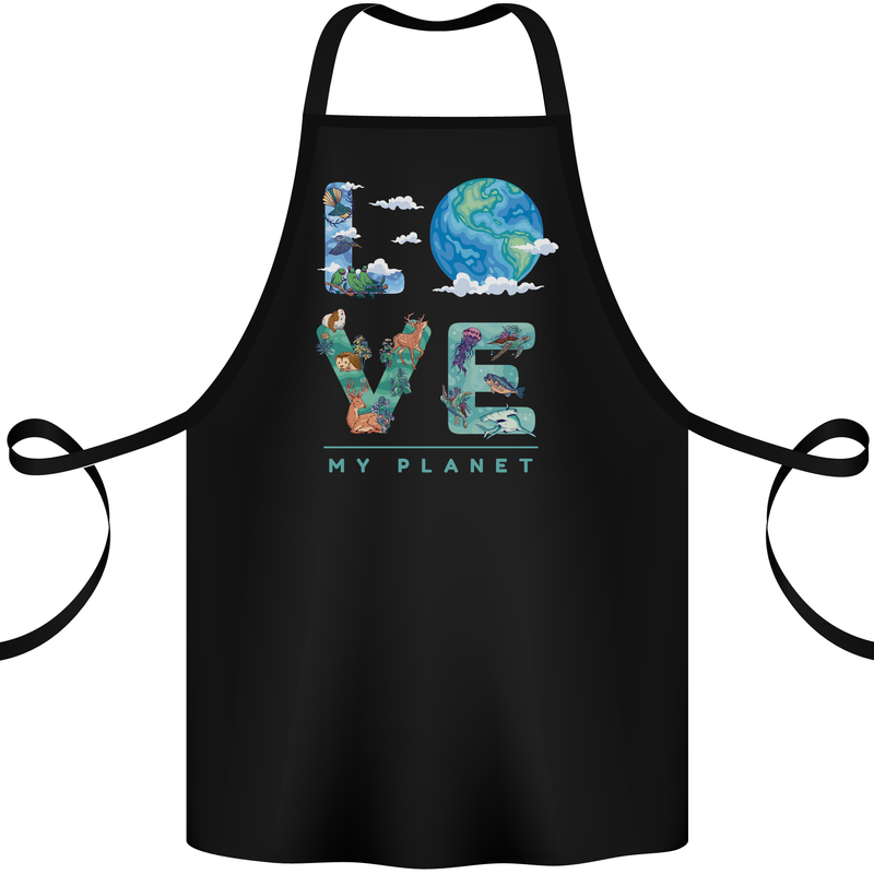 Love My Planet Climate Change Environment Cotton Apron 100% Organic Black