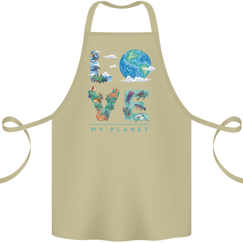 Love My Planet Climate Change Environment Cotton Apron 100% Organic Khaki
