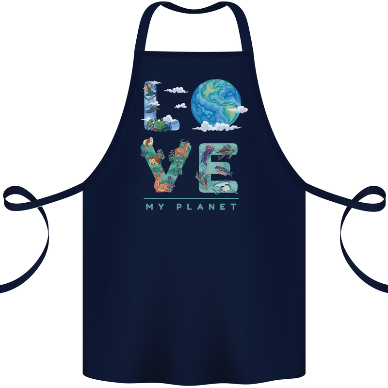 Love My Planet Climate Change Environment Cotton Apron 100% Organic Navy Blue