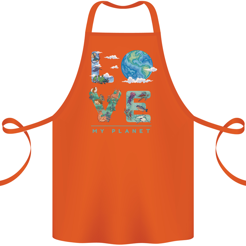 Love My Planet Climate Change Environment Cotton Apron 100% Organic Orange