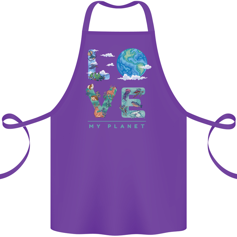 Love My Planet Climate Change Environment Cotton Apron 100% Organic Purple