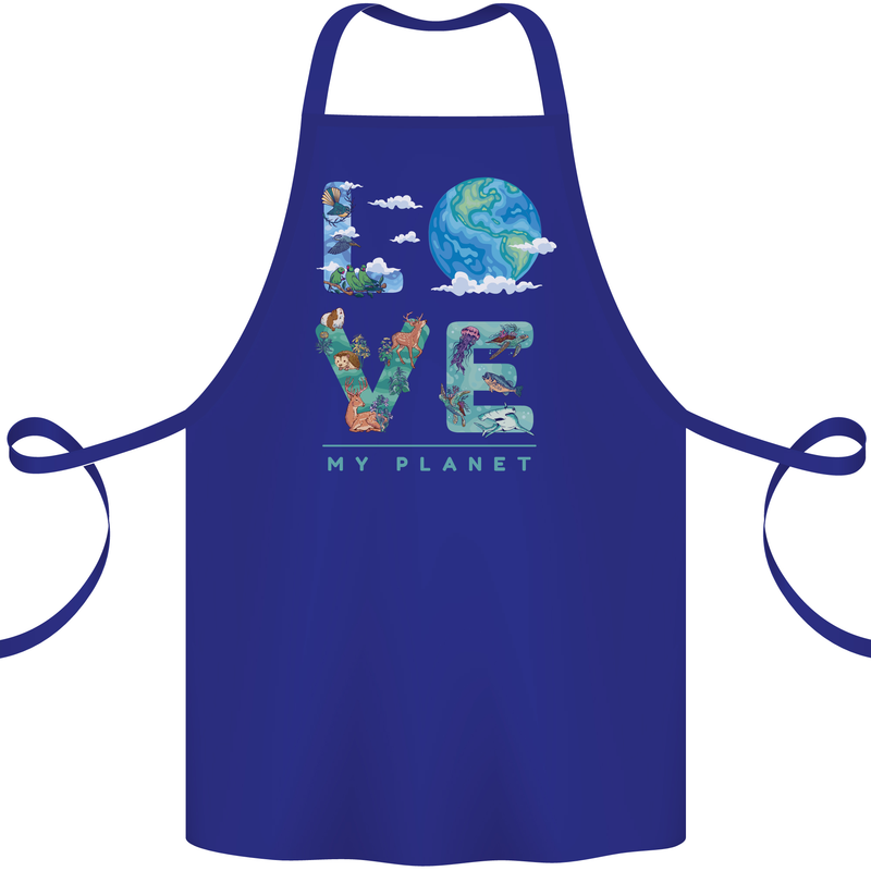 Love My Planet Climate Change Environment Cotton Apron 100% Organic Royal Blue