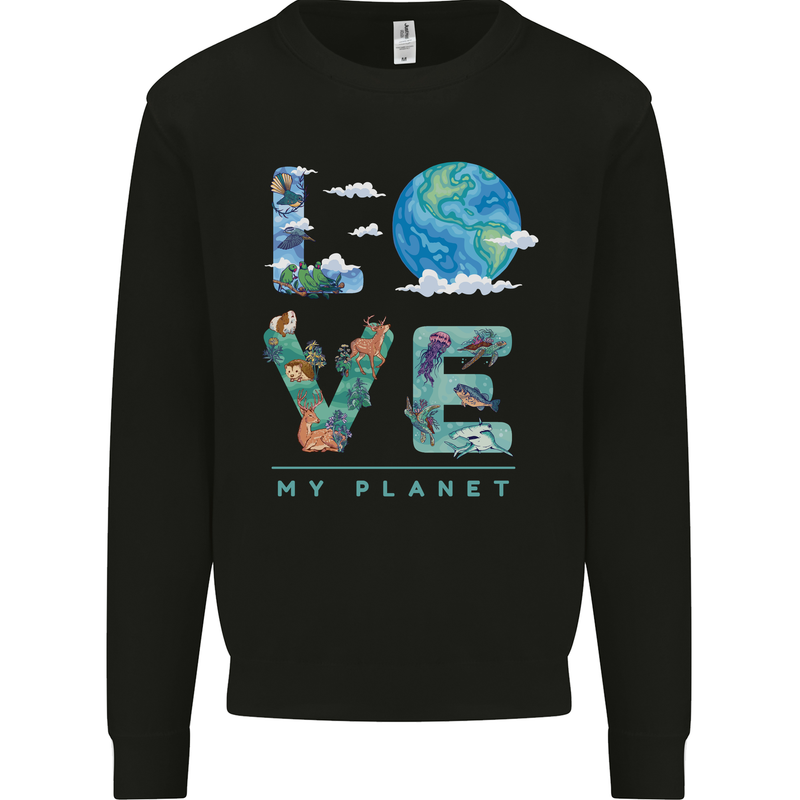 Love My Planet Climate Change Environment Kids Sweatshirt Jumper Black
