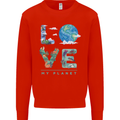 Love My Planet Climate Change Environment Kids Sweatshirt Jumper Bright Red