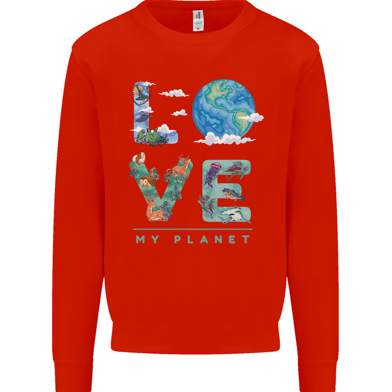 Love My Planet Climate Change Environment Kids Sweatshirt Jumper Bright Red