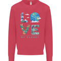 Love My Planet Climate Change Environment Kids Sweatshirt Jumper Heliconia