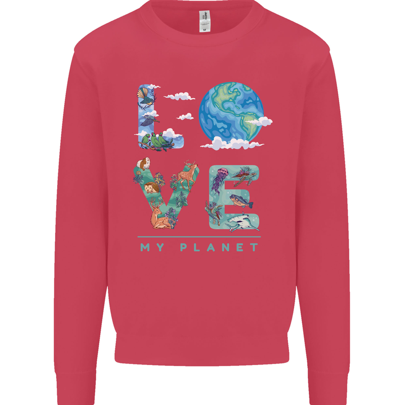 Love My Planet Climate Change Environment Kids Sweatshirt Jumper Heliconia