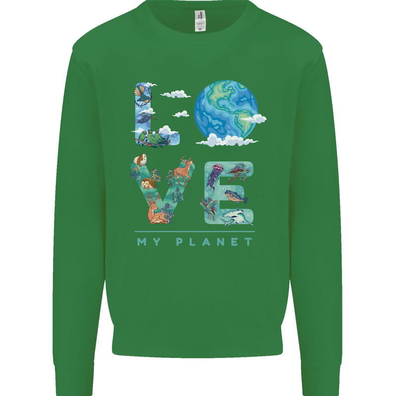 Love My Planet Climate Change Environment Kids Sweatshirt Jumper Irish Green