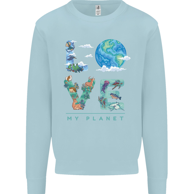 Love My Planet Climate Change Environment Kids Sweatshirt Jumper Light Blue