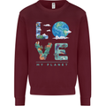 Love My Planet Climate Change Environment Kids Sweatshirt Jumper Maroon