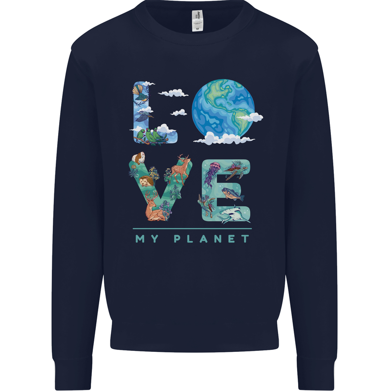 Love My Planet Climate Change Environment Kids Sweatshirt Jumper Navy Blue