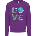 Love My Planet Climate Change Environment Kids Sweatshirt Jumper Purple