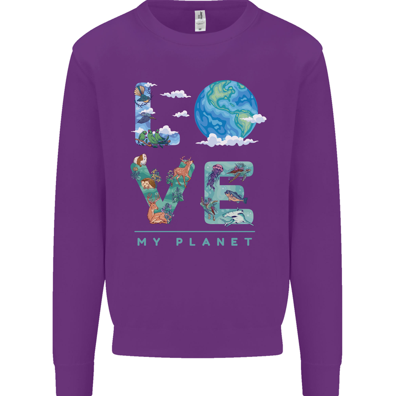 Love My Planet Climate Change Environment Kids Sweatshirt Jumper Purple