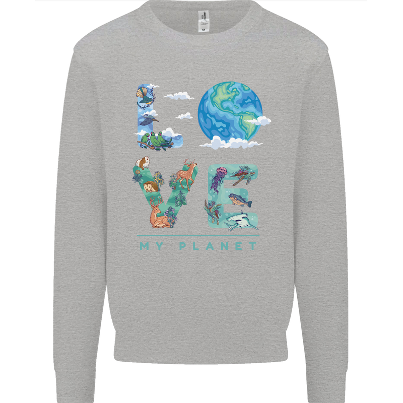 Love My Planet Climate Change Environment Kids Sweatshirt Jumper Sports Grey