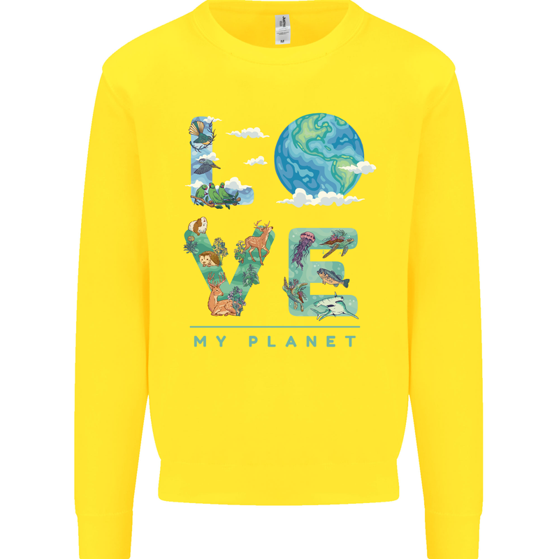 Love My Planet Climate Change Environment Kids Sweatshirt Jumper Yellow