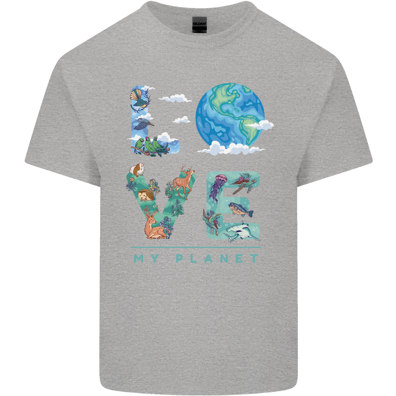 Love My Planet Climate Change Environment Kids T-Shirt Childrens Sports Grey