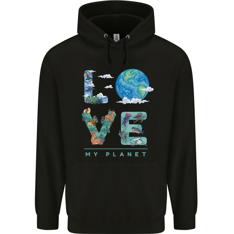 Love My Planet Climate Change Environment Mens 80% Cotton Hoodie Black