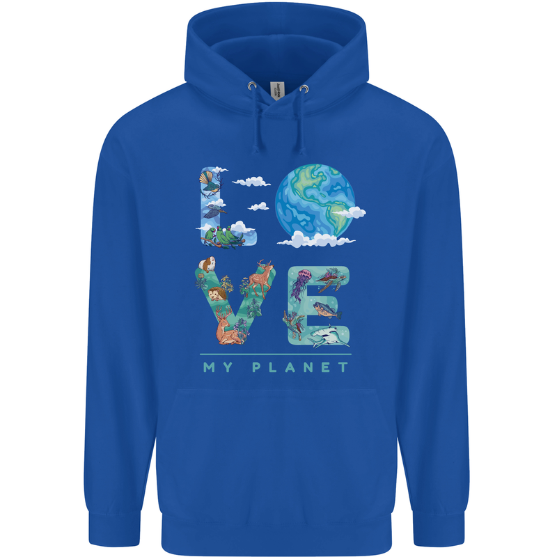 Love My Planet Climate Change Environment Mens 80% Cotton Hoodie Royal Blue