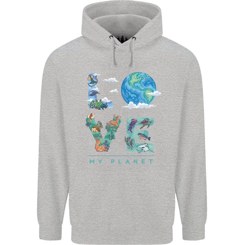 Love My Planet Climate Change Environment Mens 80% Cotton Hoodie Sports Grey