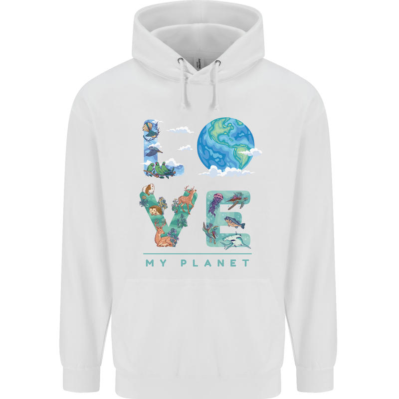 Love My Planet Climate Change Environment Mens 80% Cotton Hoodie White