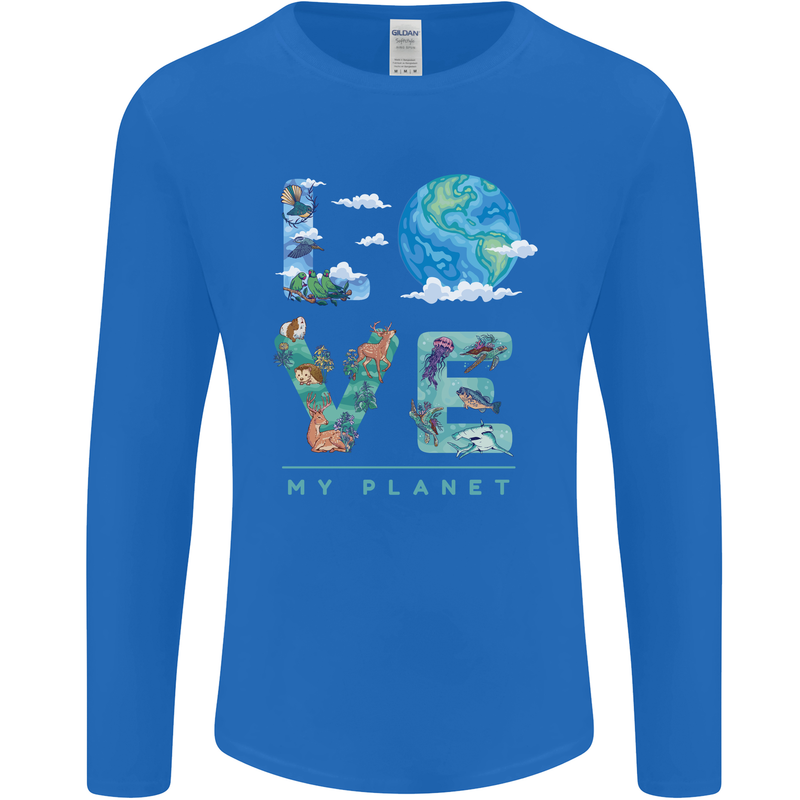 Love My Planet Climate Change Environment Mens Long Sleeve T-Shirt Royal Blue