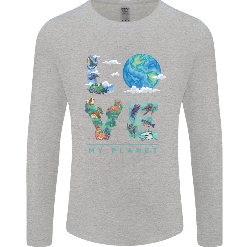 Love My Planet Climate Change Environment Mens Long Sleeve T-Shirt Sports Grey