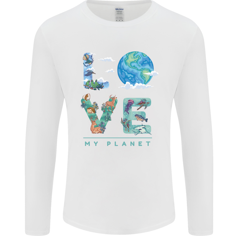Love My Planet Climate Change Environment Mens Long Sleeve T-Shirt White