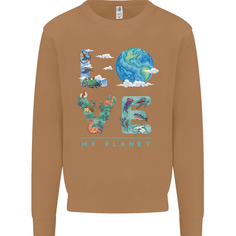 Love My Planet Climate Change Environment Mens Sweatshirt Jumper Caramel Latte