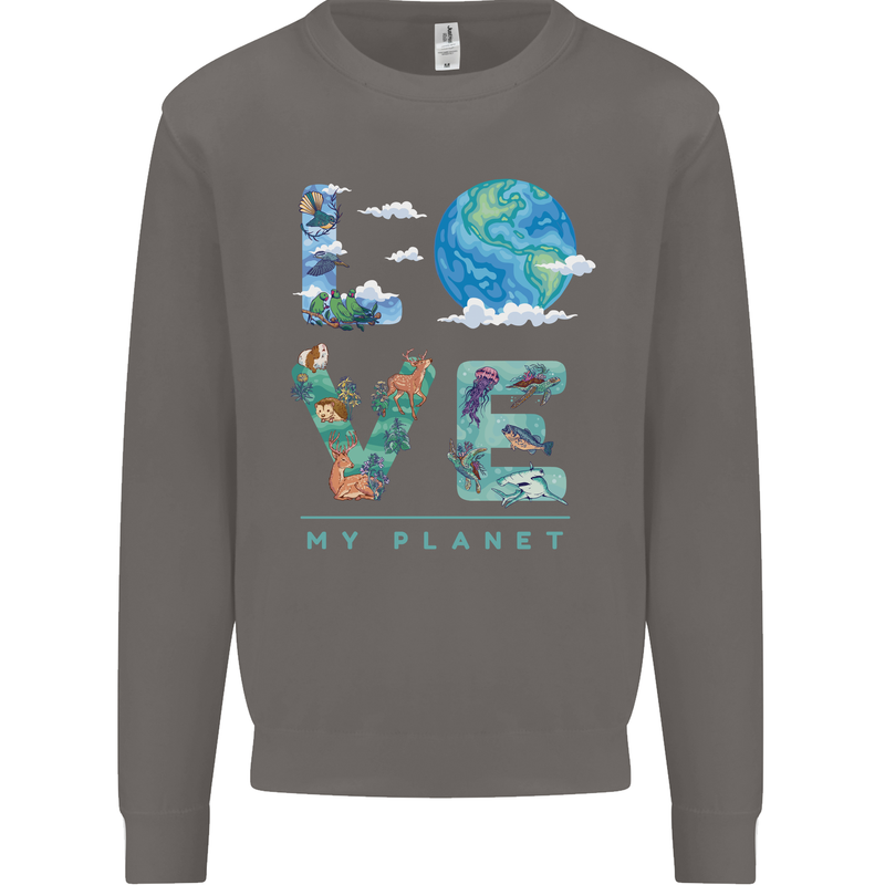 Love My Planet Climate Change Environment Mens Sweatshirt Jumper Charcoal