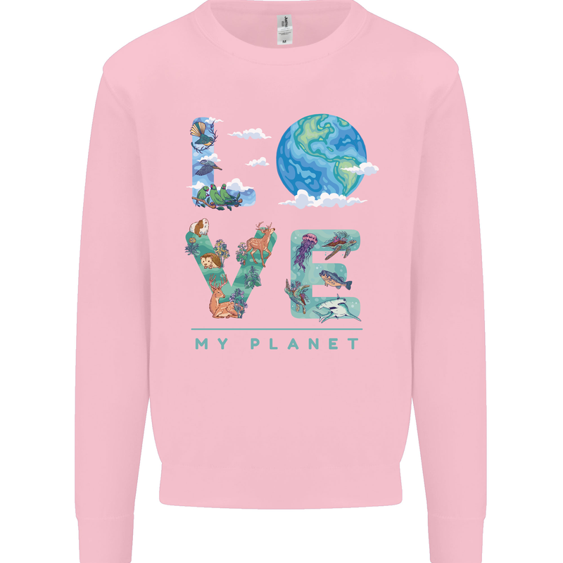 Love My Planet Climate Change Environment Mens Sweatshirt Jumper Light Pink