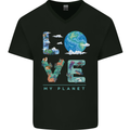 Love My Planet Climate Change Environment Mens V-Neck Cotton T-Shirt Black