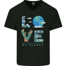 Love My Planet Climate Change Environment Mens V-Neck Cotton T-Shirt Black