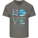 Love My Planet Climate Change Environment Mens V-Neck Cotton T-Shirt Charcoal