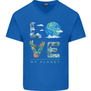 Love My Planet Climate Change Environment Mens V-Neck Cotton T-Shirt Royal Blue