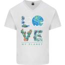 Love My Planet Climate Change Environment Mens V-Neck Cotton T-Shirt White