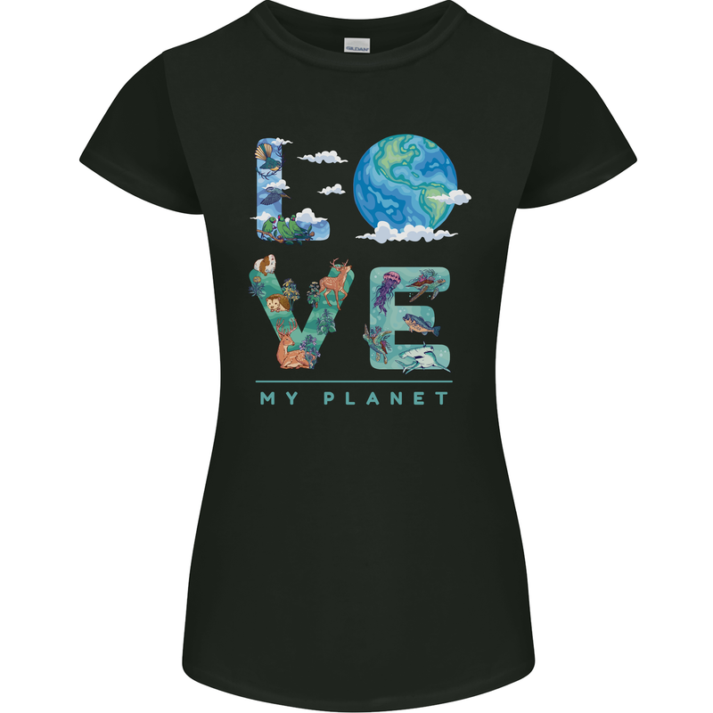 Love My Planet Climate Change Environment Womens Petite Cut T-Shirt Black