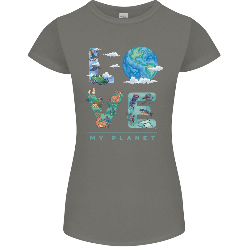 Love My Planet Climate Change Environment Womens Petite Cut T-Shirt Charcoal