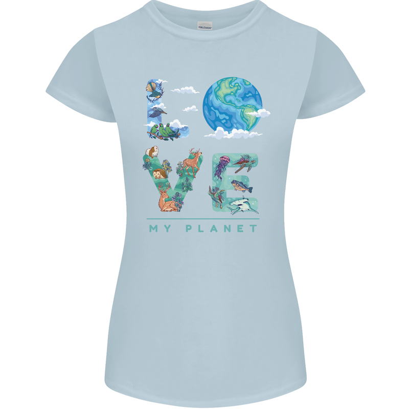 Love My Planet Climate Change Environment Womens Petite Cut T-Shirt Light Blue