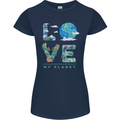 Love My Planet Climate Change Environment Womens Petite Cut T-Shirt Navy Blue