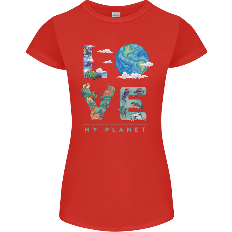 Love My Planet Climate Change Environment Womens Petite Cut T-Shirt Red