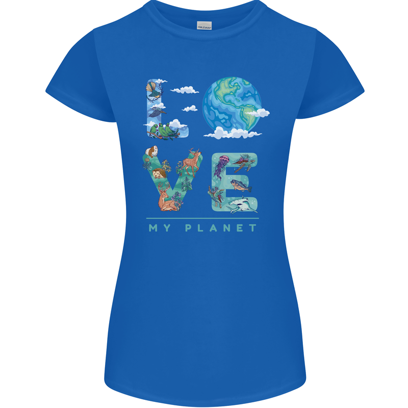 Love My Planet Climate Change Environment Womens Petite Cut T-Shirt Royal Blue