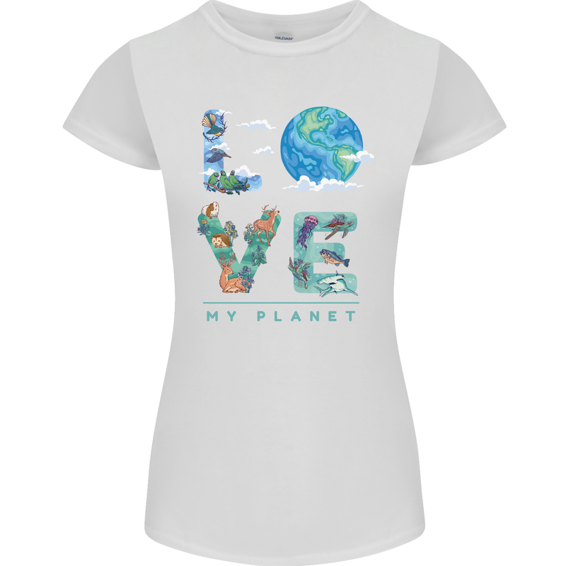 Love My Planet Climate Change Environment Womens Petite Cut T-Shirt White