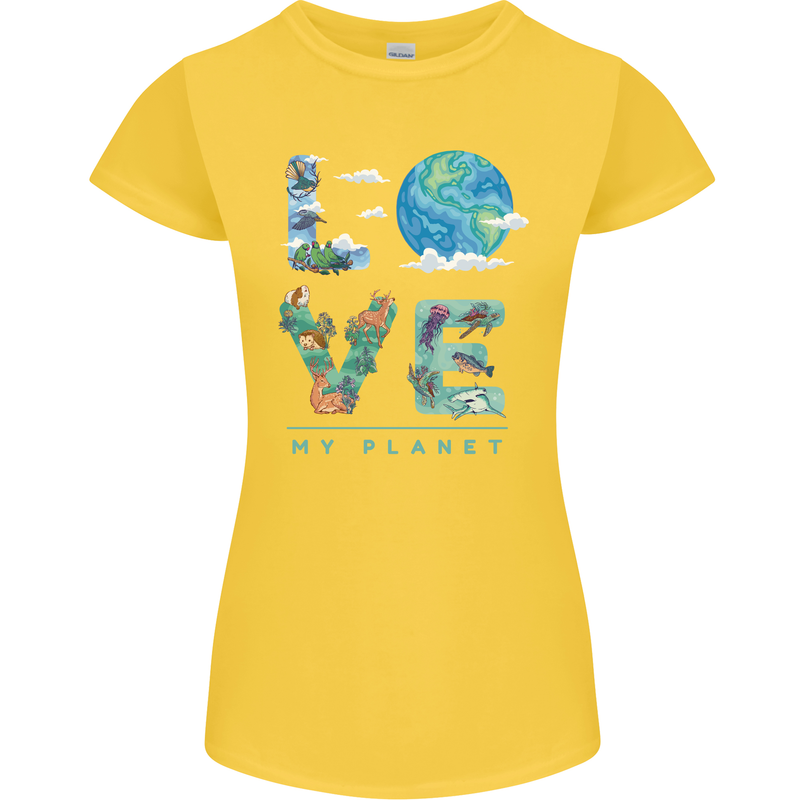 Love My Planet Climate Change Environment Womens Petite Cut T-Shirt Yellow