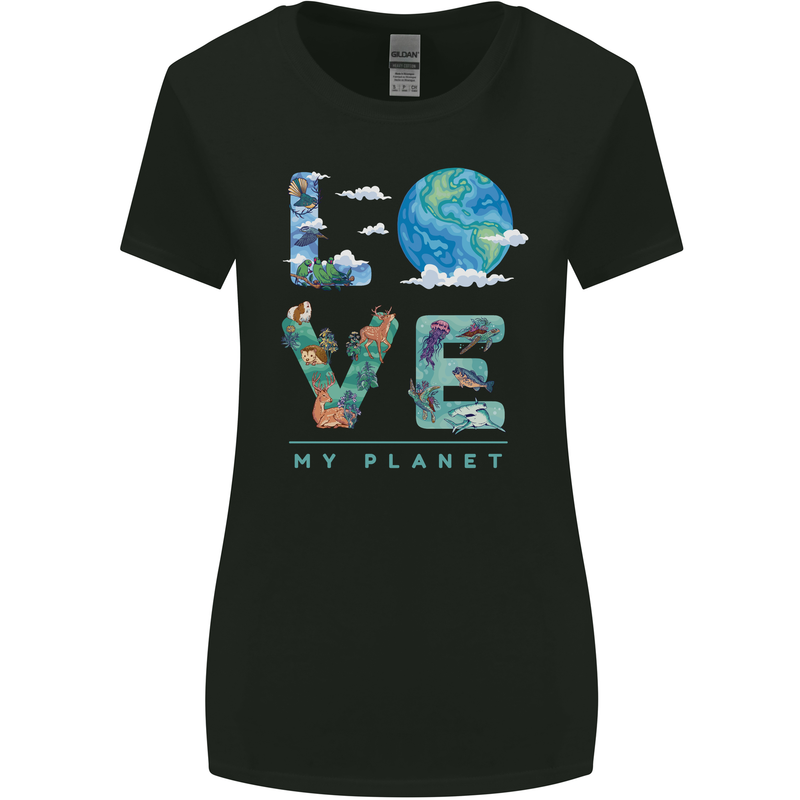 Love My Planet Climate Change Environment Womens Wider Cut T-Shirt Black