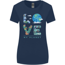 Love My Planet Climate Change Environment Womens Wider Cut T-Shirt Navy Blue
