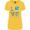 Love My Planet Climate Change Environment Womens Wider Cut T-Shirt Yellow