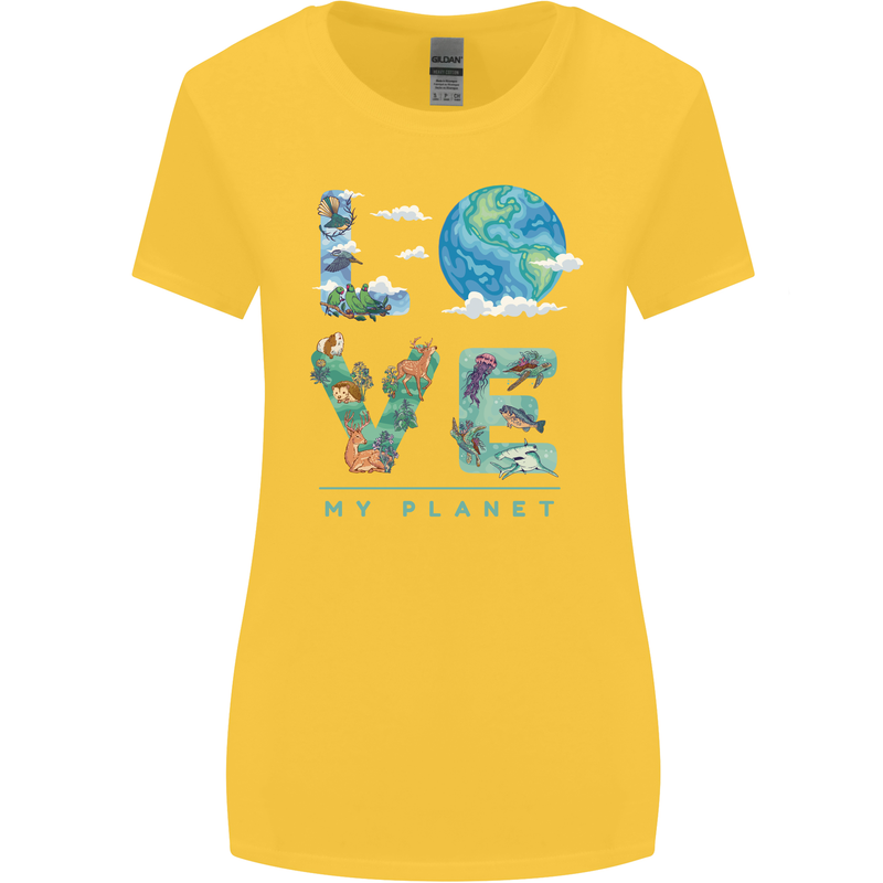 Love My Planet Climate Change Environment Womens Wider Cut T-Shirt Yellow